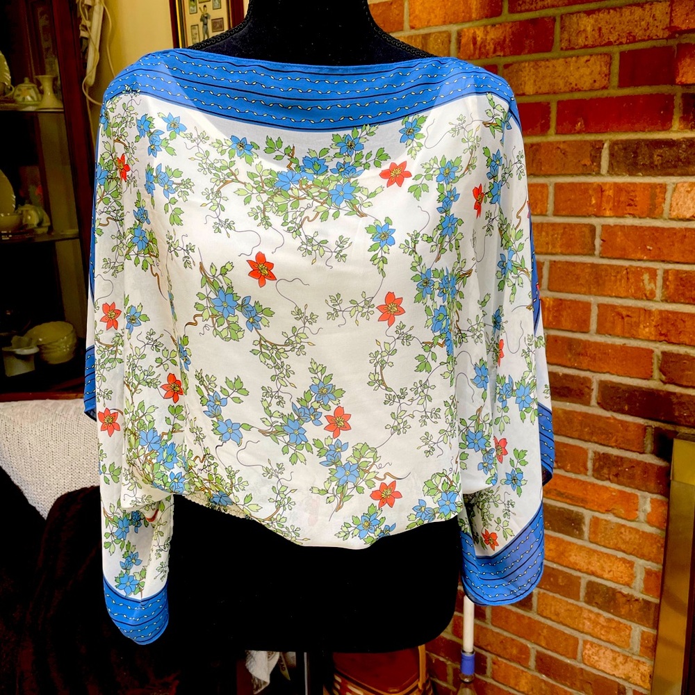 Max Studio floral top with cinched waistband.